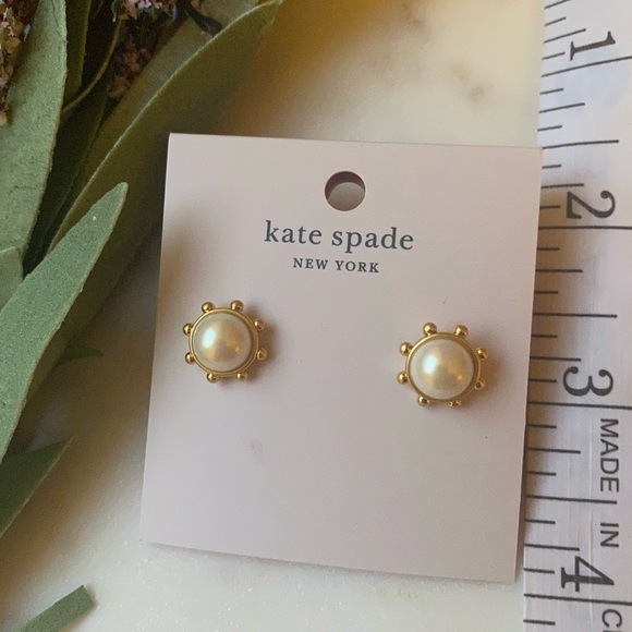 kate spade Jewelry - Kate Spade New Flying Colors Bezel Studs Color Cream Pearl and Gold Tone Metal